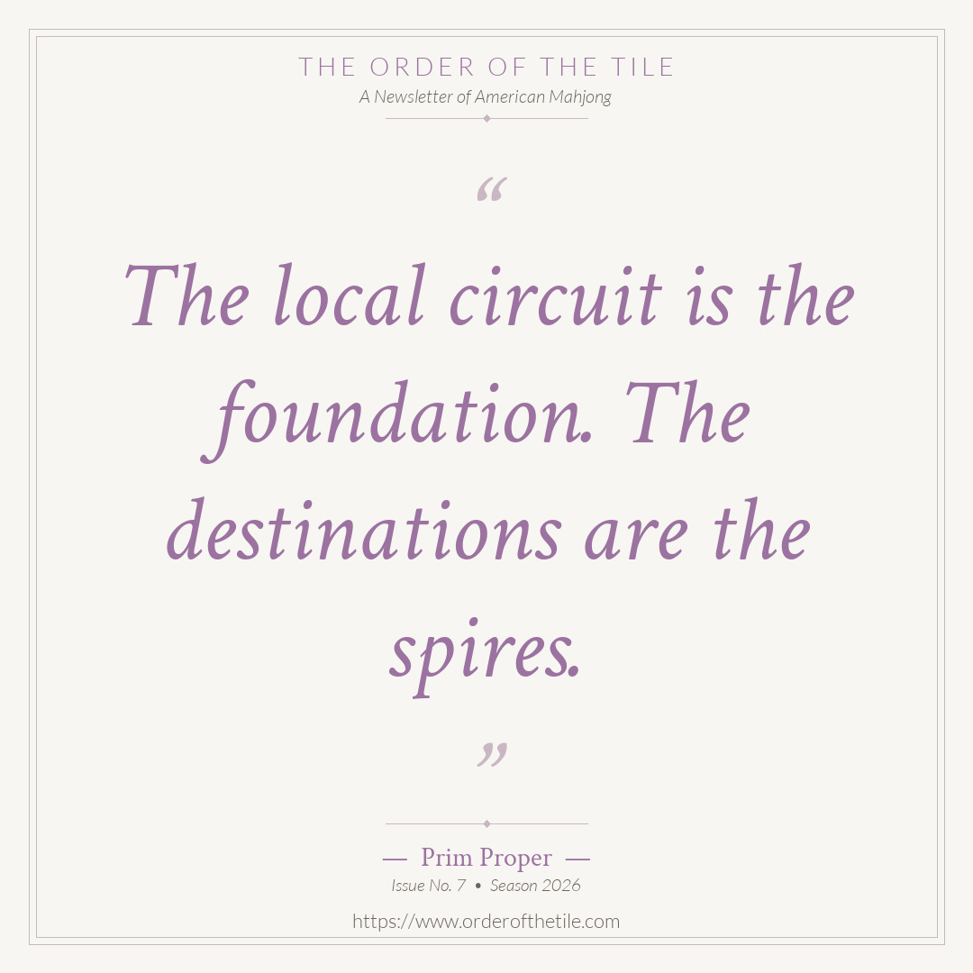 Order of the Tile quote card: The local circuit is the foundation. The destinations are the spires.